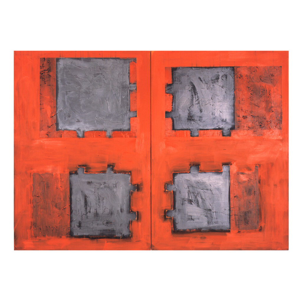Kreuzung II, 1992, Mischtechnik, Leinwand, 161 x 220 cm (2-teilig), öffentl. Besitz Klinikum Uni München