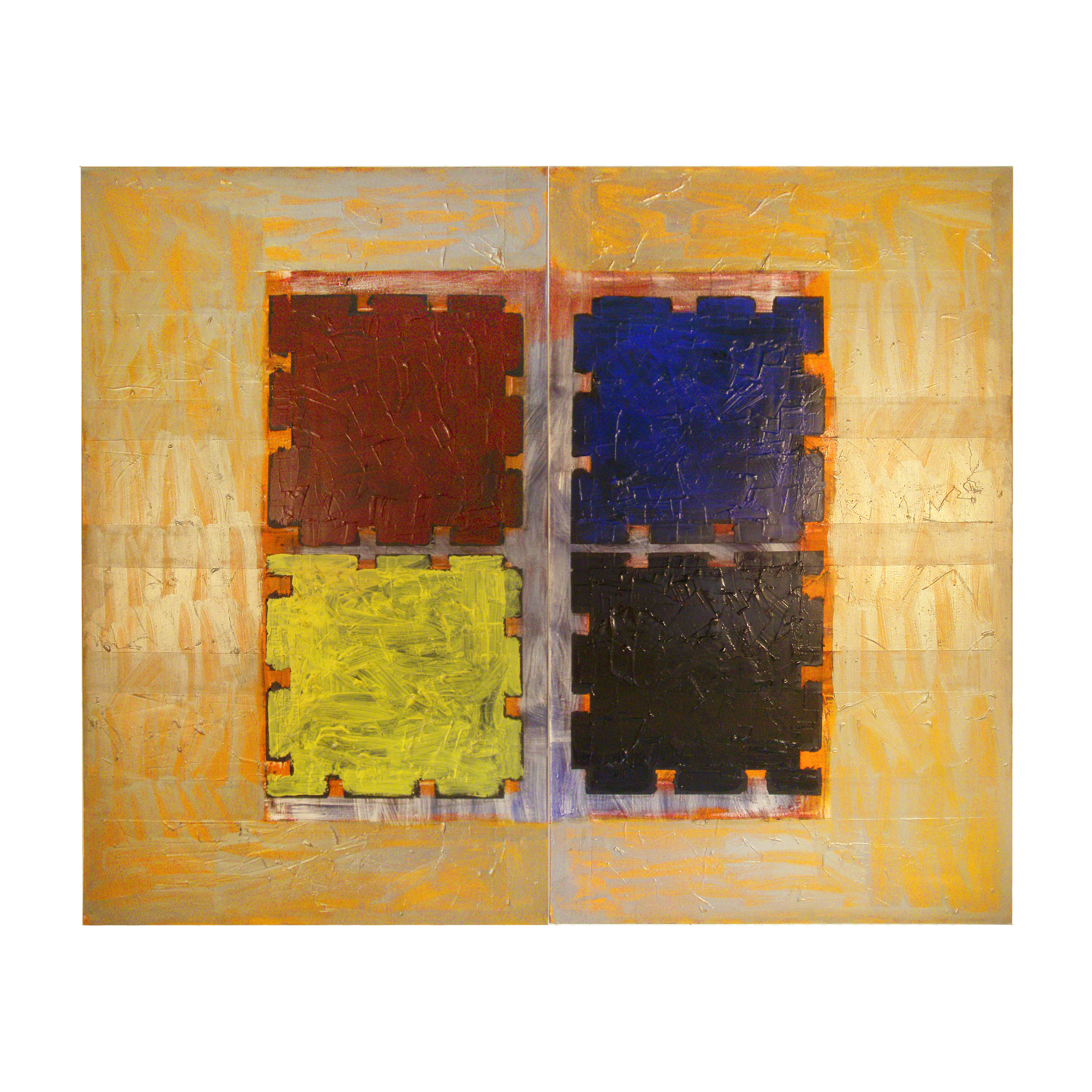 Schrein II, 1995, Ölfarbe, Bronze, Mischtechnik, Leinwand, 180 x 220 cm, 2-teilig, Privatbesitz