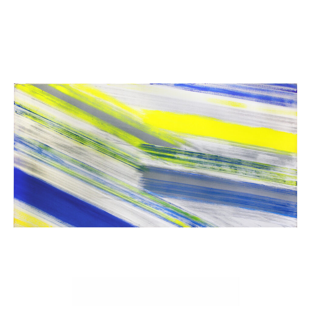 o. Titel, 1980 (blau-gelb), Mischtechnik, Segeltuch, 100 x 200 cm