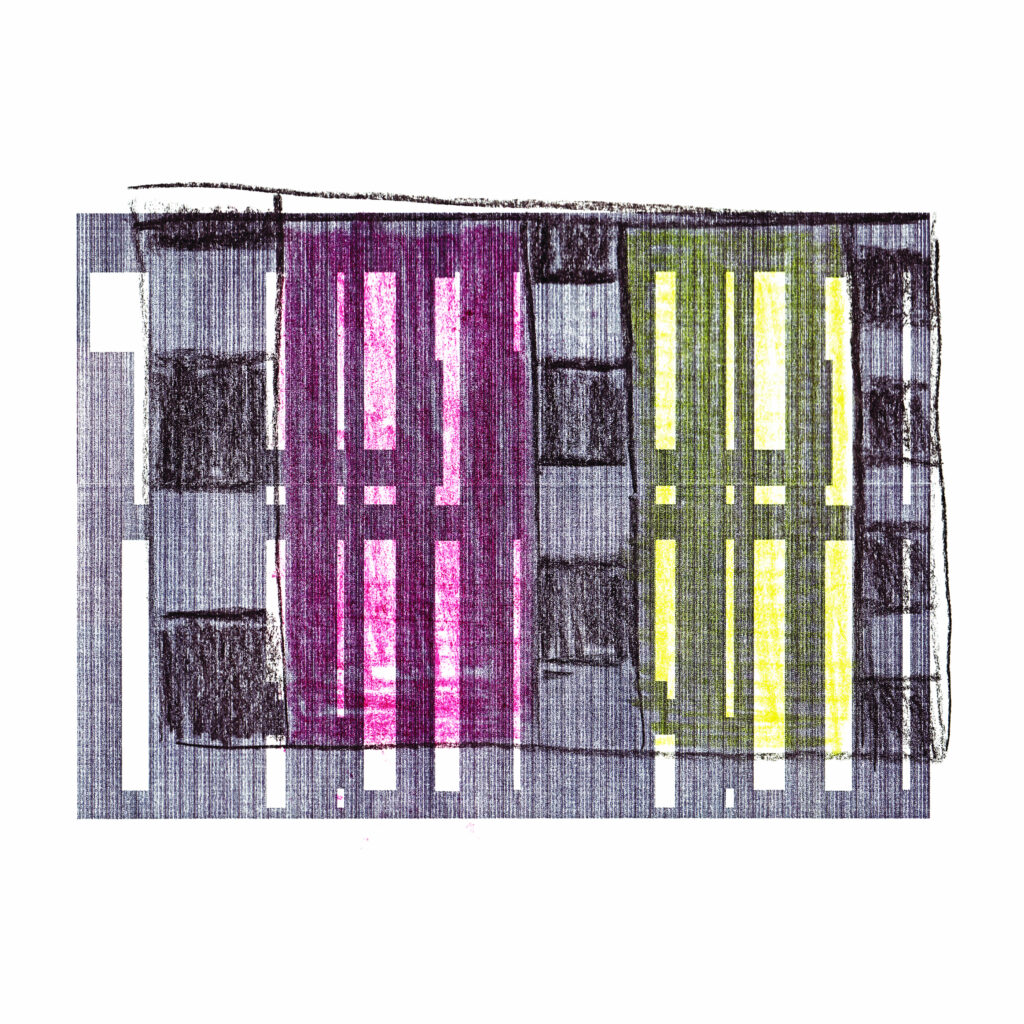 o. Titel, 1990, Pastell, PC-Druck, Papier, 12 x 17 cm, Unikat