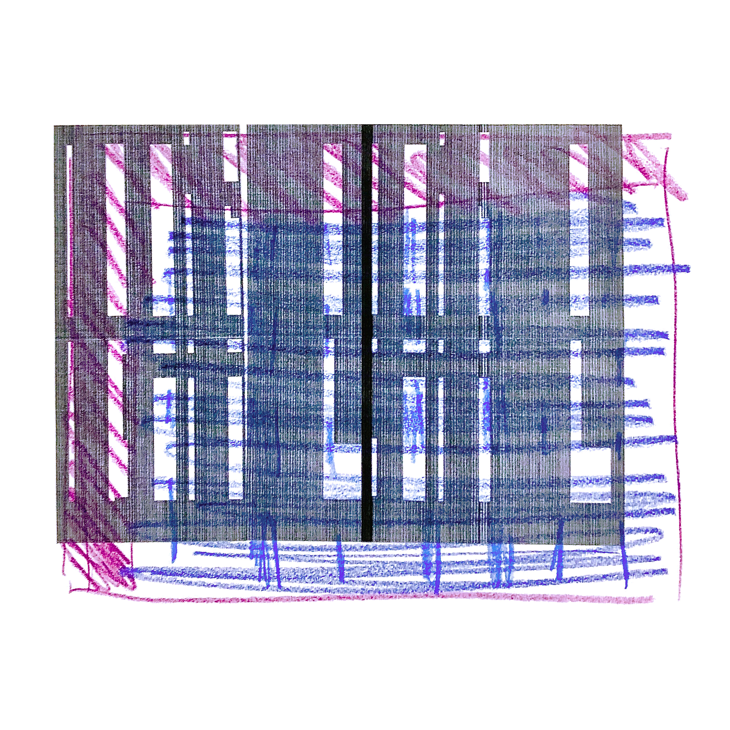 o. Titel, 1990, Pastell, PC-Druck, Papier, 13 x 18 cm