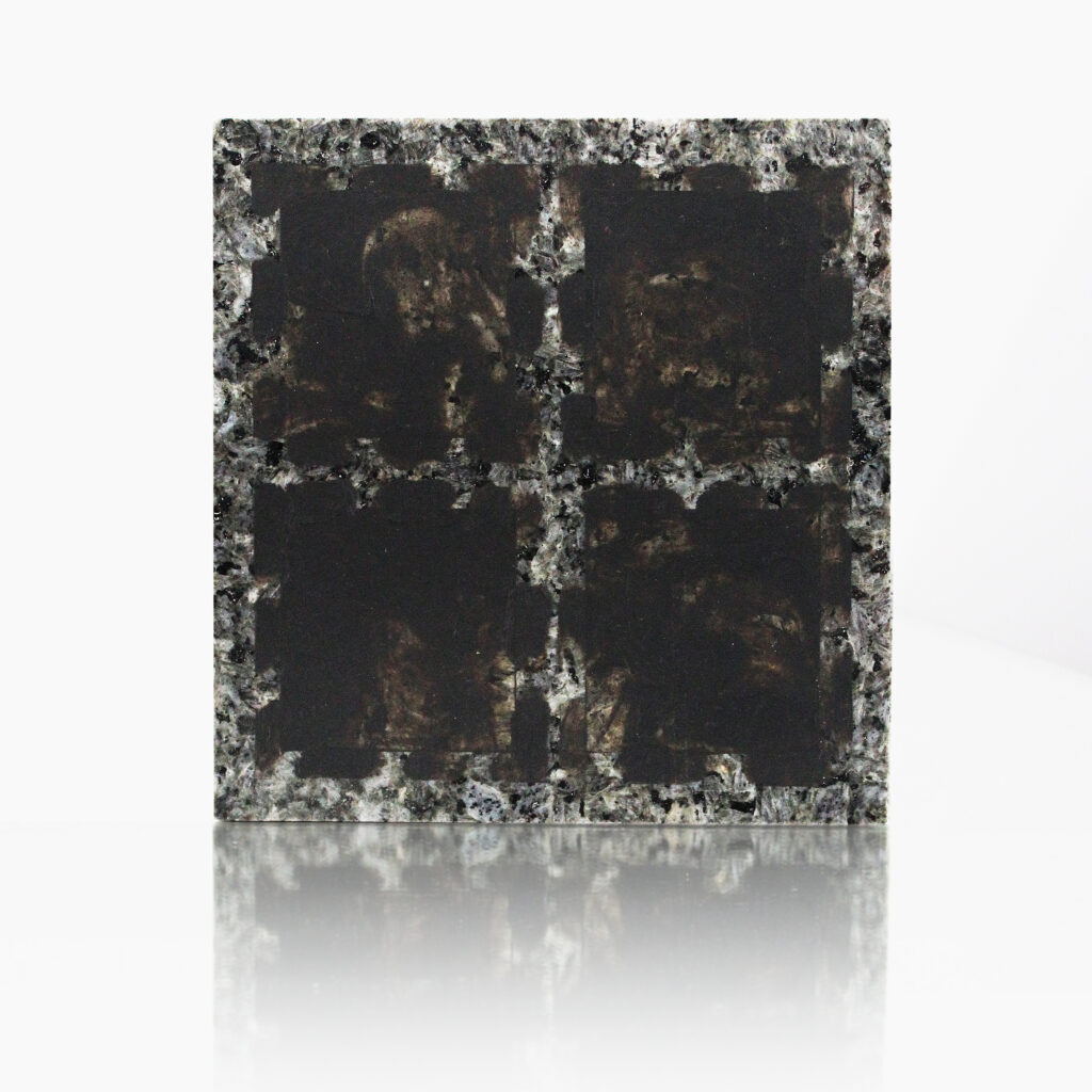 o. Titel, 1996-97, Ölfarbe auf Granit, 19 x 19 x 4 cm